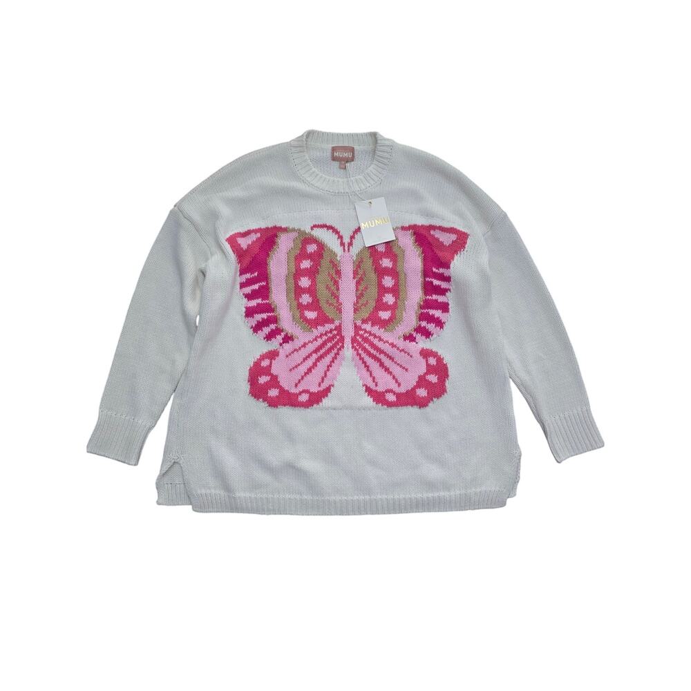 NWT Show Me Your Mumu Stay Awhile Pink Butterfly Chunky Knit Sweater Size Medium